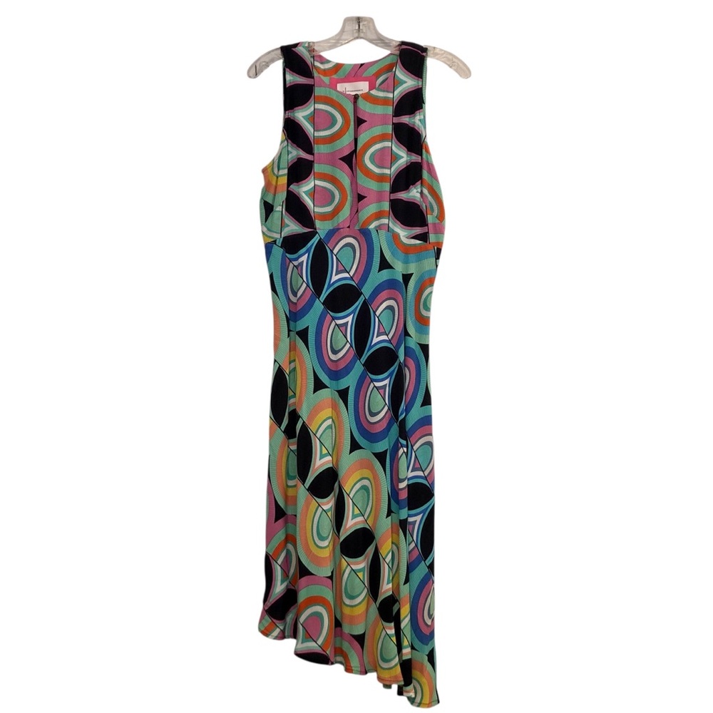 60's Inspired Anthropologie Maxi Dress with Multicolored Abstract Print Size 8